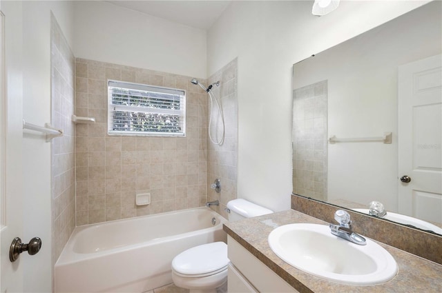 full bathroom featuring toilet, shower / tub combination, and vanity