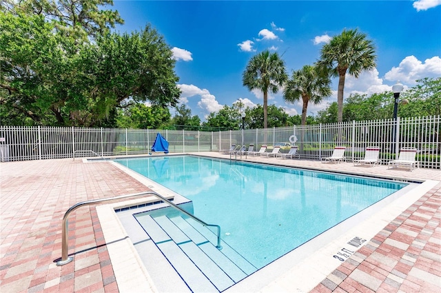 view of swimming pool with a patio area