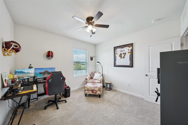 office featuring ceiling fan and carpet flooring