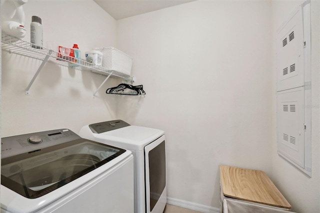 clothes washing area featuring washing machine and clothes dryer