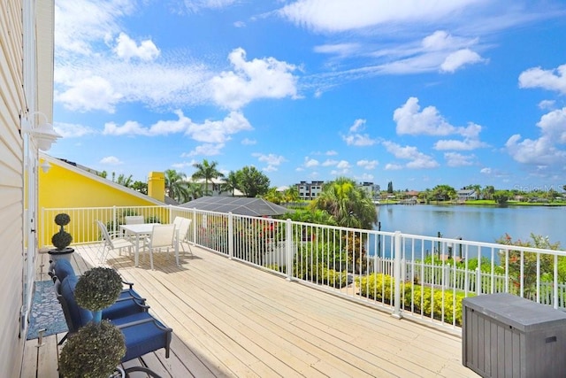 deck with a water view