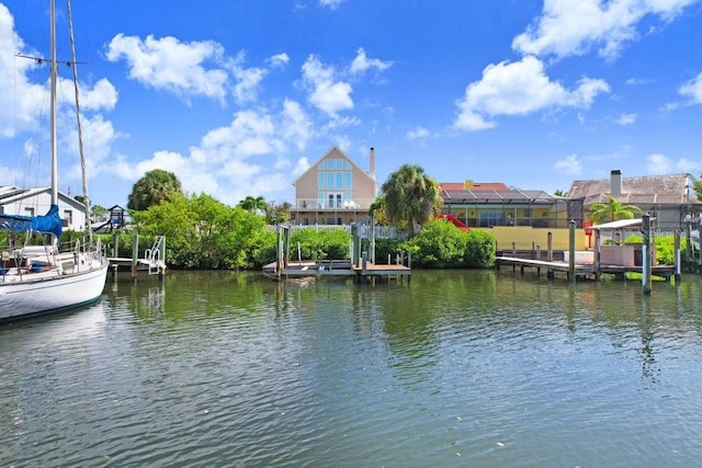 view of dock with a water view