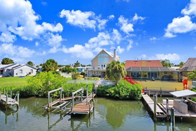 dock area with a water view