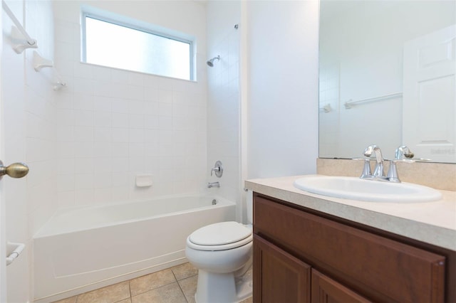 full bathroom featuring tile patterned floors, toilet, shower / bath combination, and vanity