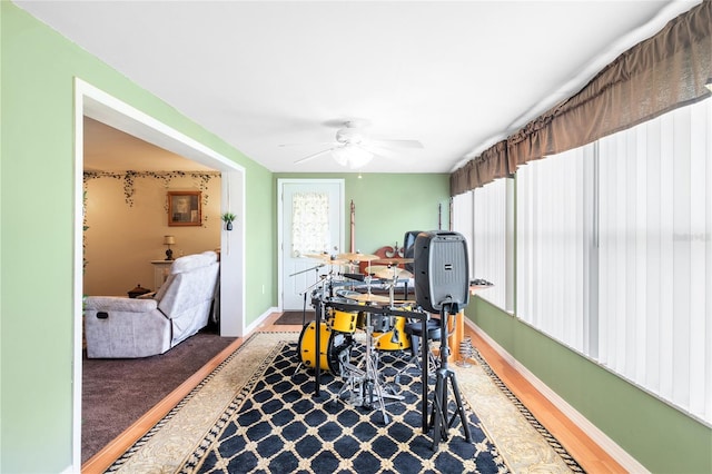 dining room featuring ceiling fan