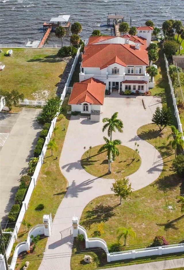 aerial view with a water view