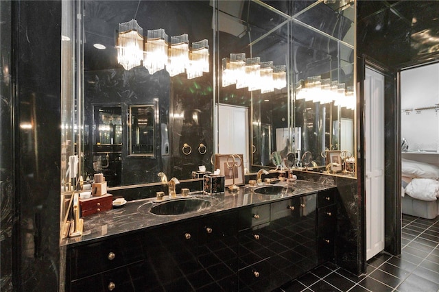 bathroom with vanity and tile patterned floors