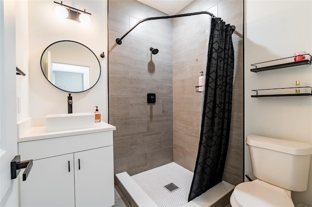 bathroom featuring vanity, a shower with curtain, and toilet