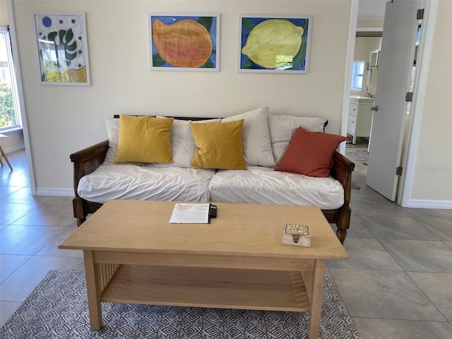 living room featuring tile patterned floors