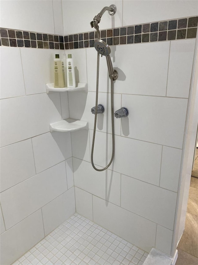 bathroom with tile patterned floors