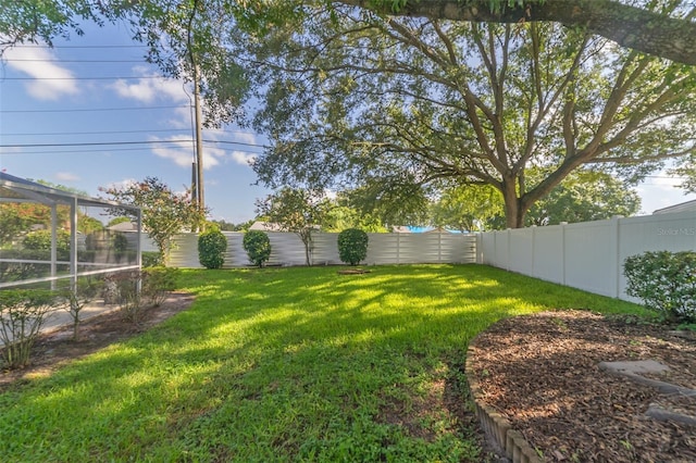 view of yard with a fenced backyard