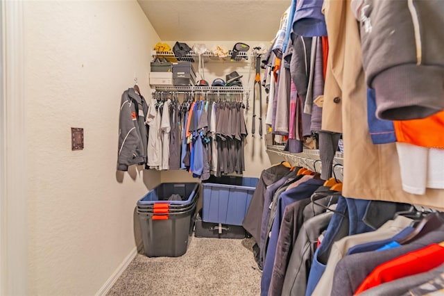 walk in closet with carpet