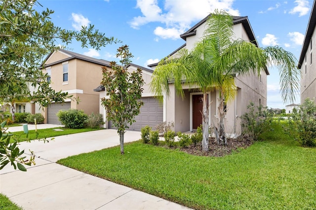 view of front facade featuring a garage and a front lawn