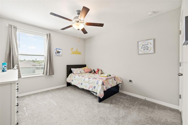 bedroom featuring carpet flooring and ceiling fan