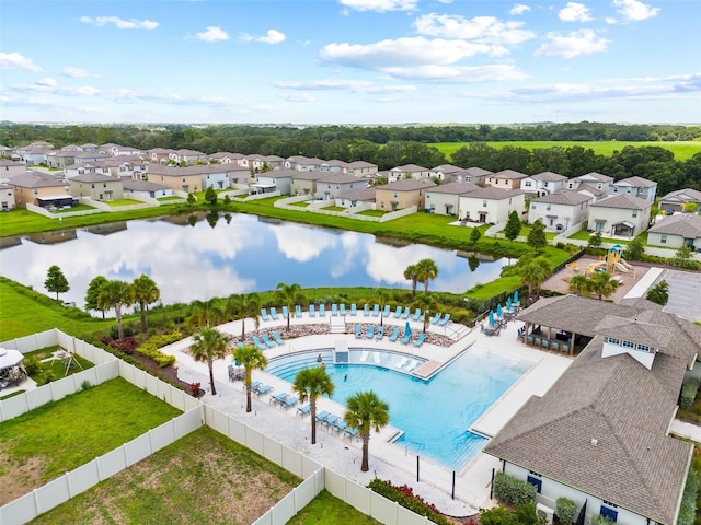 aerial view featuring a water view