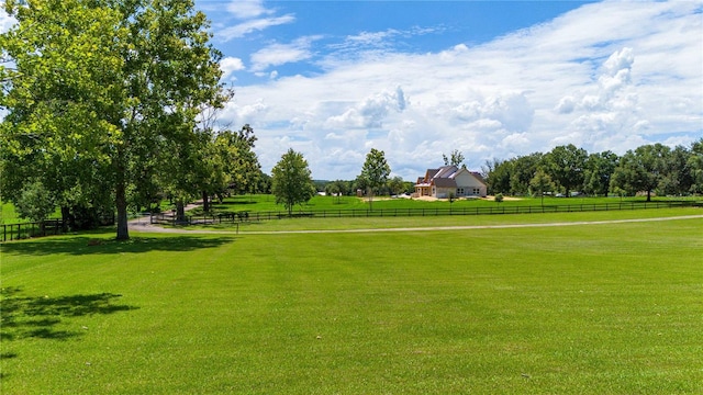 view of community featuring fence and a yard