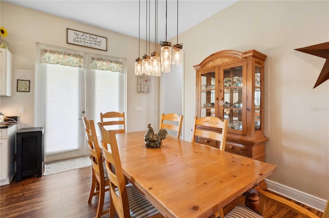 dining room featuring dark wood-type flooring and a healthy amount of sunlight