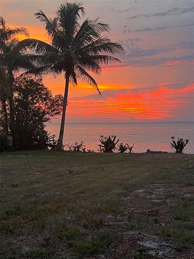 nature at dusk featuring a water view