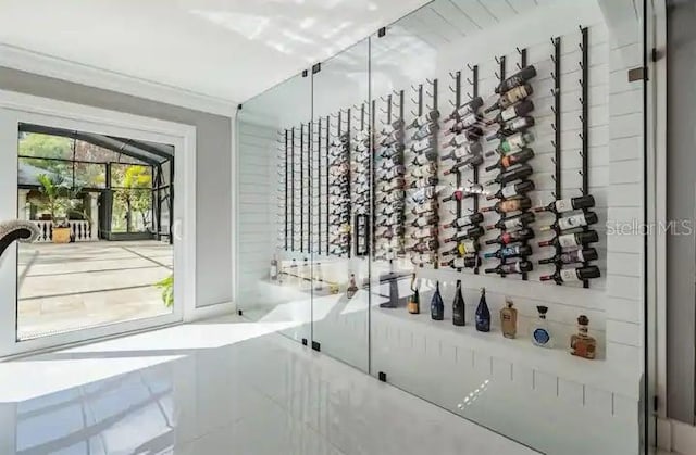 wine cellar with tile patterned floors