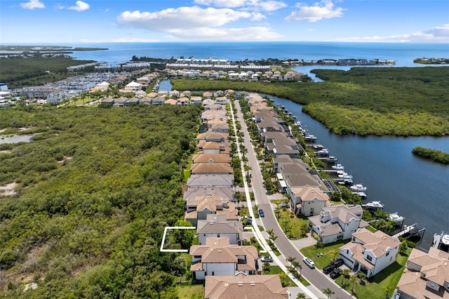 aerial view with a water view