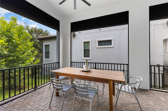 balcony with ceiling fan