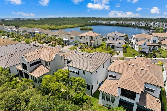 bird's eye view featuring a water view