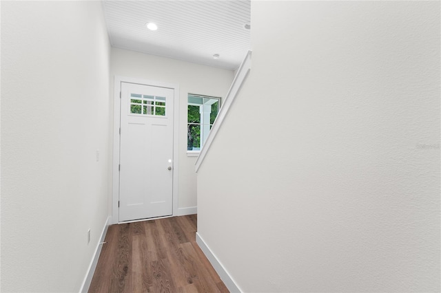 doorway featuring wood-type flooring