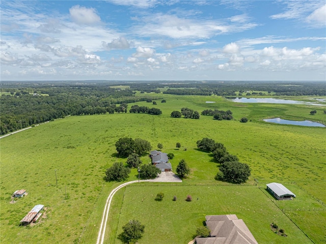 aerial view with a water view and a rural view