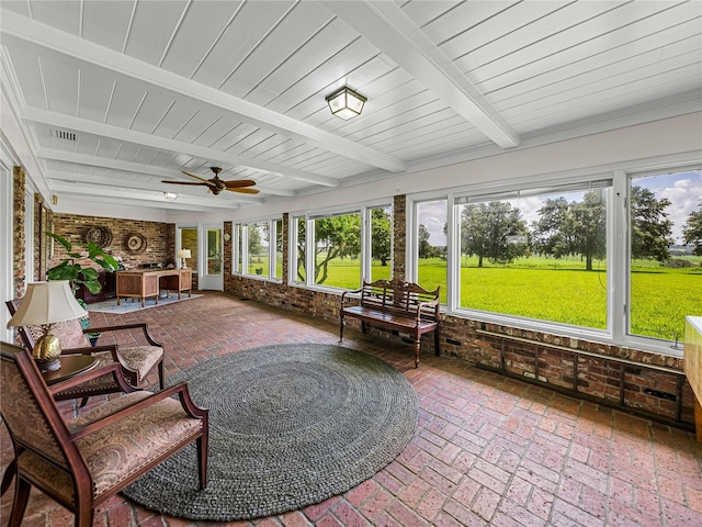 sunroom / solarium featuring a wealth of natural light and beam ceiling