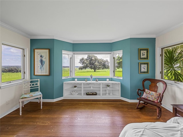 sitting room featuring crown molding and hardwood / wood-style floors