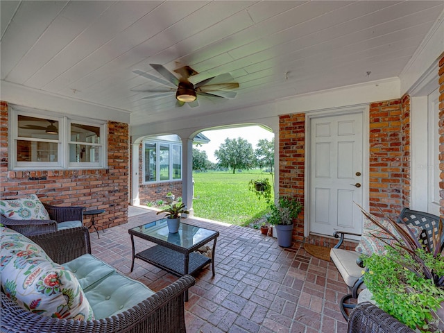 view of patio / terrace featuring an outdoor hangout area and ceiling fan