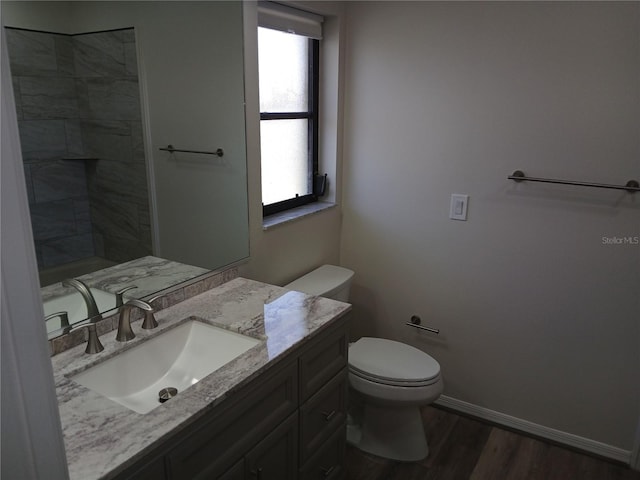 bathroom featuring vanity, toilet, and wood-type flooring