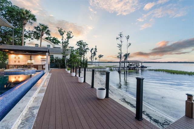 view of dock with a water view