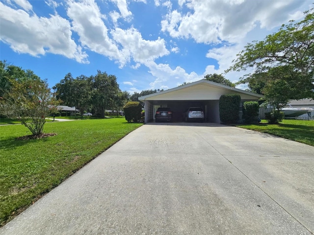 view of property exterior with a yard and a carport