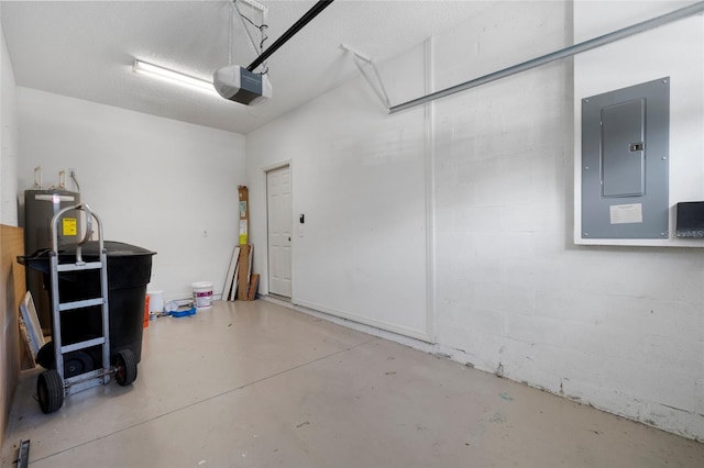 garage featuring a garage door opener and electric panel