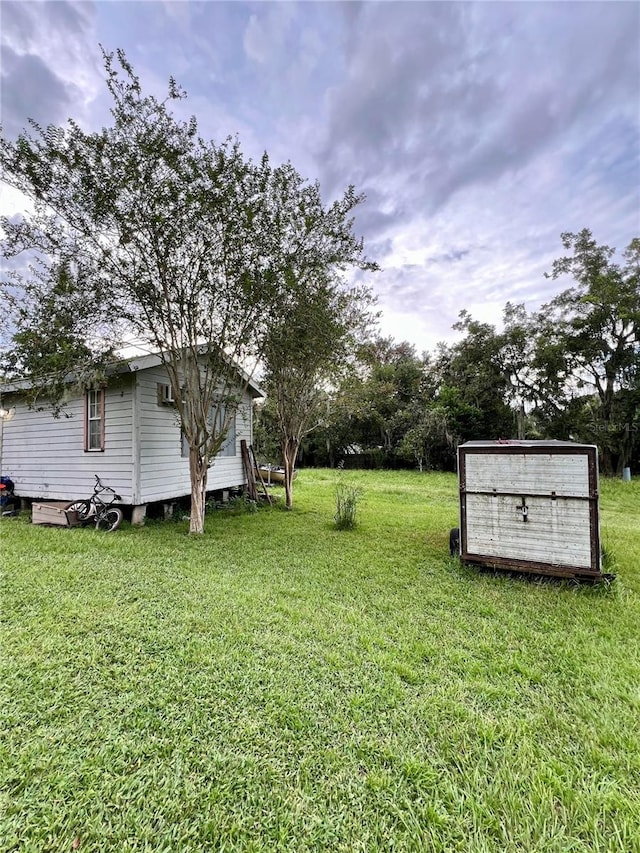 view of yard with a storage shed