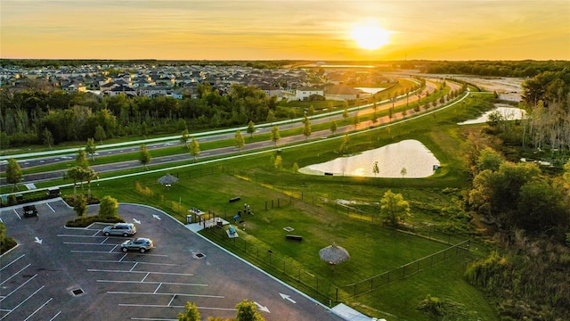 view of aerial view at dusk