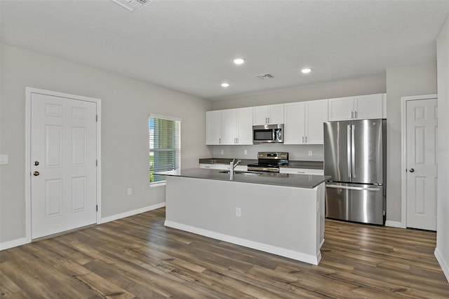 kitchen with white cabinetry, sink, a center island with sink, and appliances with stainless steel finishes