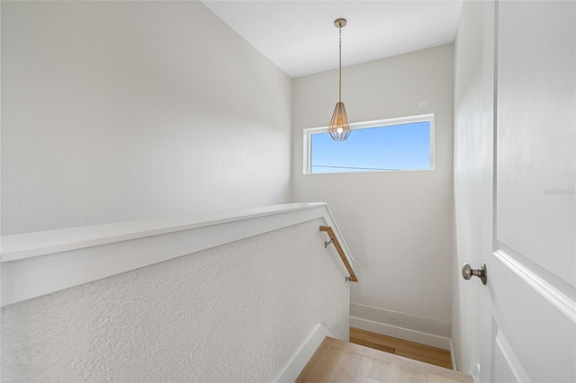 staircase featuring hardwood / wood-style floors