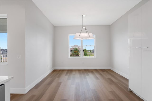 unfurnished dining area with light wood-type flooring