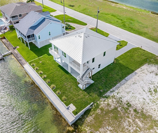 aerial view featuring a water view