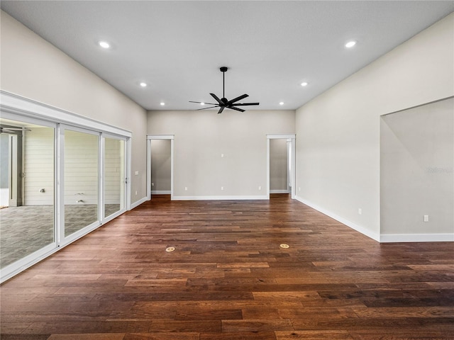 unfurnished room with ceiling fan and hardwood / wood-style floors