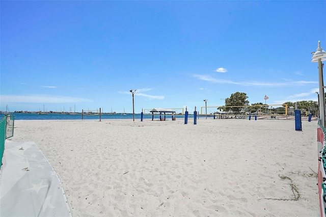 view of water feature with a beach view