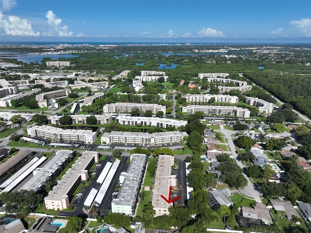 aerial view featuring a water view