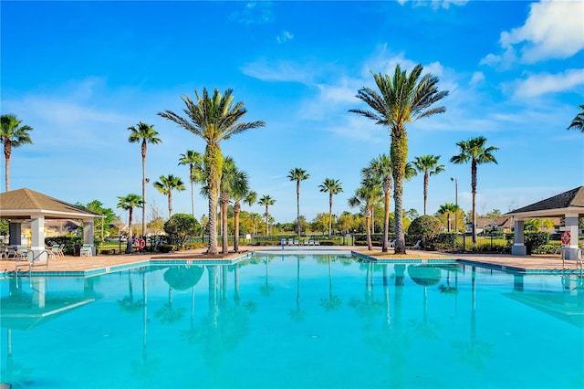 view of swimming pool with a gazebo