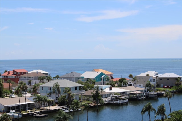 water view featuring a dock