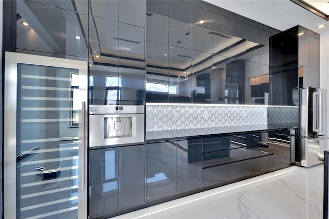 kitchen featuring backsplash and high quality fridge