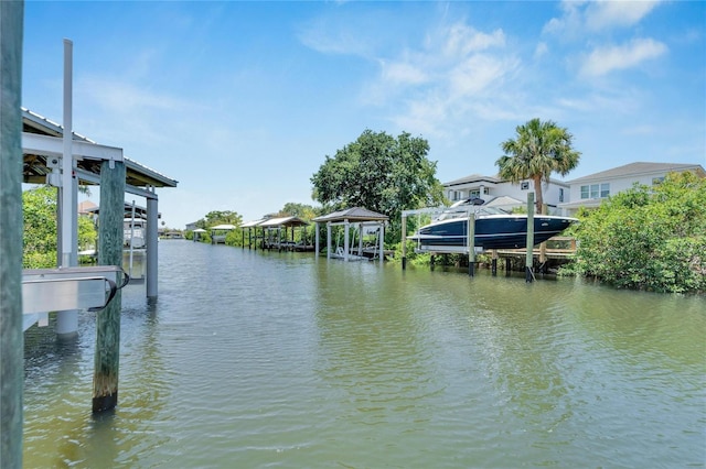 view of water feature with a boat dock