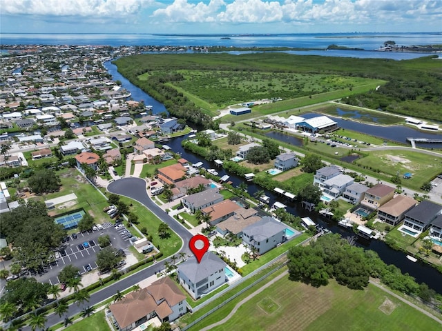 aerial view with a water view