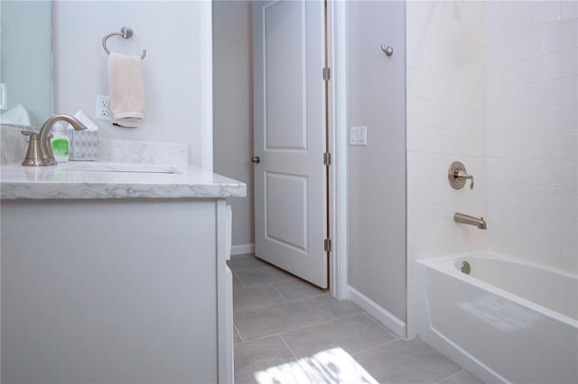 bathroom featuring shower / bath combination, vanity, and tile patterned flooring